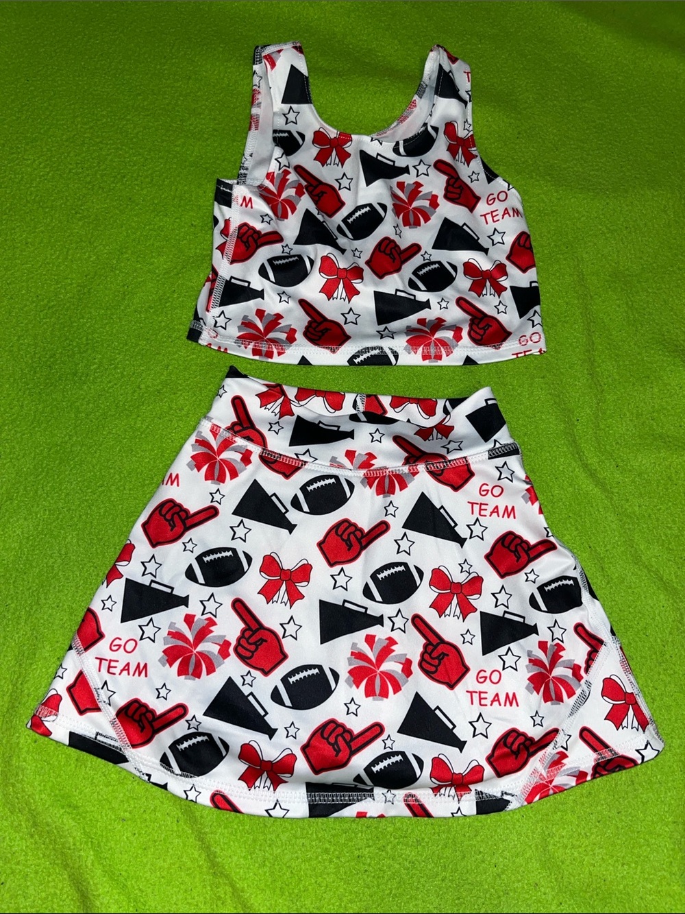 Girls White Red and Black Cheer Skirt Set - Team Spirit